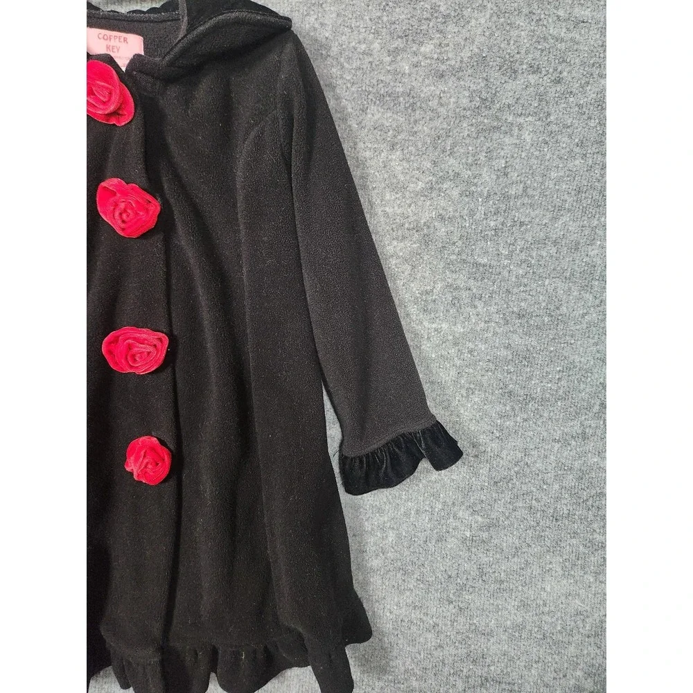 Copper Key Coat Girls 4/5 Black Ruffle Dress Jacket Red Rose Buttons Velvet Trim